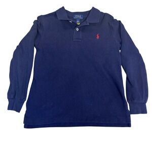 Polo Ralph Lauren Boys Navy Blue Long Sleeve Pique Polo Shirt Size 6 Red Pony